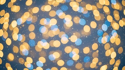 Festive Abstract Background with Soft Blue and Golden Bokeh Lights, Blurry Glowing Circles for Holiday Celebration, Christmas, and Wedding Backdrop