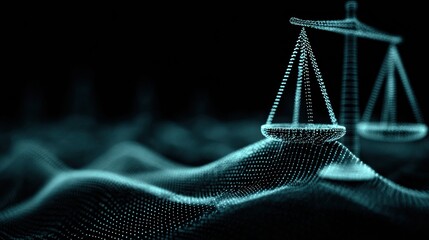 Cyber Law Concept Background With Digital Grid and Balanced Geometry Focusing on Legal Principles and Technology in a Modern Context