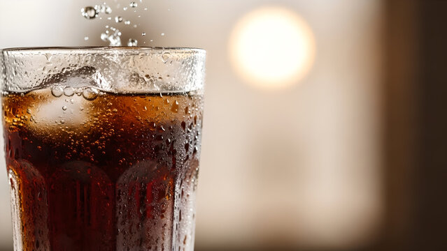 Close-up A Glass of Iced Cola, with copy space
