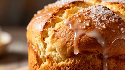 Glazed Easter bread close up representing Easter food, traditional Easter recipes, global Easter dishes, spring feast, meal, baking, ethnic holiday foods, sweet Easter bread, lamb roast, desserts, dec