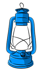 Vintage Blue Kerosene Lantern Oil Lamp for Camping and Lighting Vector Illustration