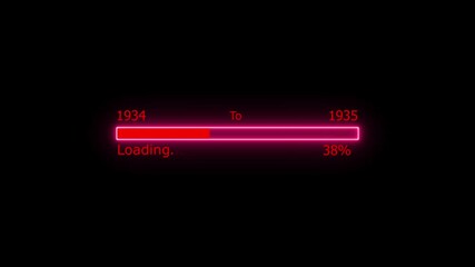 Loading 100 percent complete progress bar digital interface technology modern design white color animation. New year 1934 to 1935 loading animation. Neon bright rectangle frame black background. - Powered by Adobe