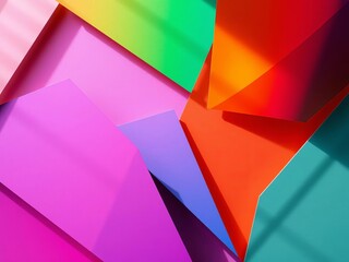 Abstract art of geometric shapes with vibrant color gradients, rendered in extreme detail with a macro lens, flat lay composition,  texture,  precise