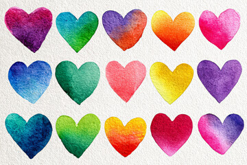 Fototapeta premium Colorful Watercolor Hearts Pattern for Art Projects