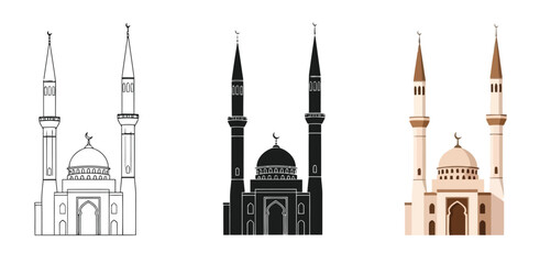 Naklejka premium Illustrations of Mosques with Minarets and Domes