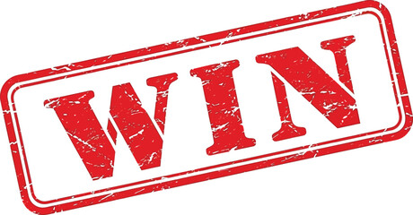 A red rectangular stamp displaying the word win in bold uppercase letters against a white background