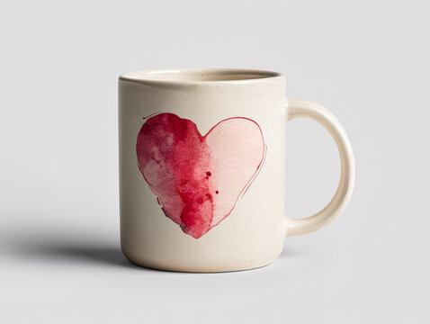 Ceramic Mug with Heart Design in Watercolor Style