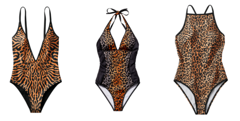 Beautiful one-piece swimsuit with leopard print isolated on transparent background