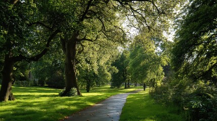 Obraz premium Medium shot of lush parkland with walking paths illustrating green belt policy preserving urban natural buffers.