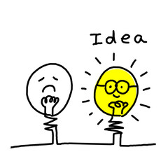 Light bulb idea , hand drawn , icon cartoon , white background