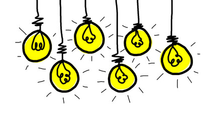 Light bulb idea , hand drawn , icon cartoon , white background