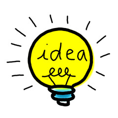 Light bulb idea , hand drawn , icon cartoon , white background