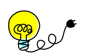 Light bulb idea , hand drawn , icon cartoon , white background