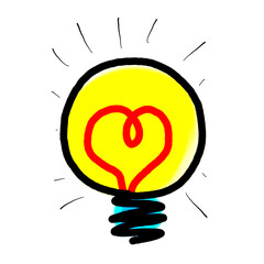 Light bulb idea , hand drawn , icon cartoon , white background