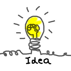 Light bulb idea , hand drawn , icon cartoon , white background