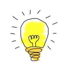 Light bulb idea , hand drawn , icon cartoon , white background