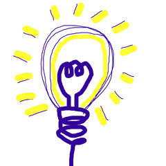 Light bulb idea , hand drawn , icon cartoon , white background