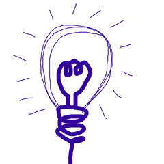 Light bulb idea , hand drawn , icon cartoon , white background