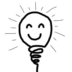 Light bulb idea , hand drawn , icon cartoon , white background