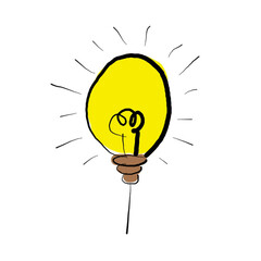 Light bulb idea , hand drawn , icon cartoon , white background