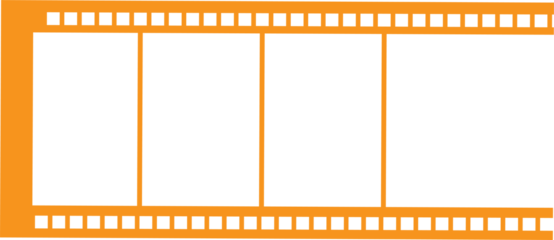 Classic orange film strip with black frames and sprocket holes for cinematic projects
