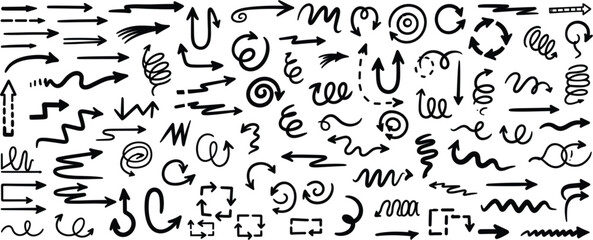 Set of hand-drawn arrows and pointers vector