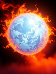 Fiery sphere with a cheerful disposition, casting a benevolent glow,  radiant,  solar