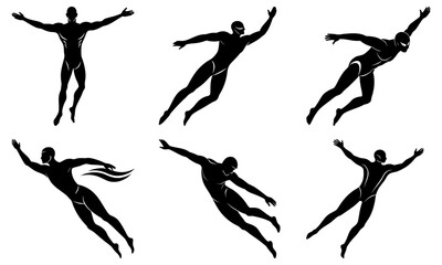 Diver Performing Various Jumps in the Air with Transparent Background silhouette sports