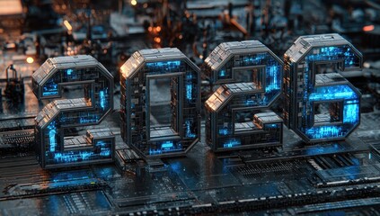 Metallic, glowing 236 digits sit on a complex, tech-filled circuit board background