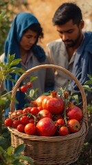 Farmers with pomegranate harvest