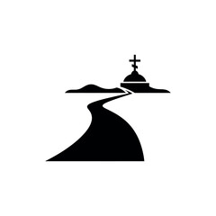 Fototapeta premium Path leading to a church with a cross on top symbolizing a spiritual journey or pilgrimage.