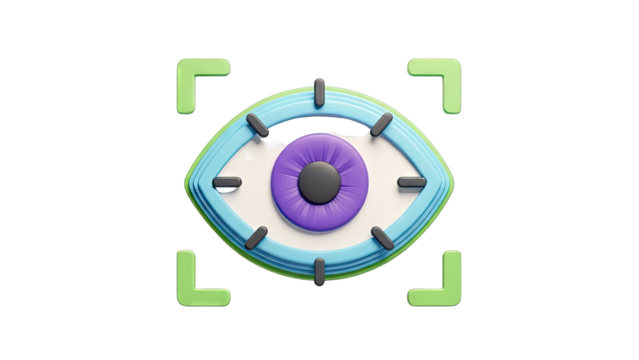 3D Stylized Eye Icon with Targeting Reticle - Powered by Adobe