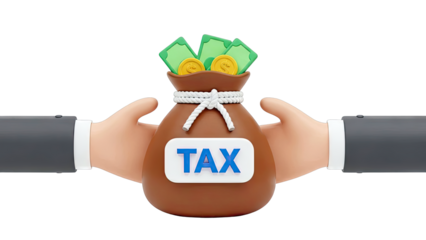 Bag of Money Labeled TAX Held by Two Hands