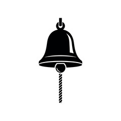 Simple black silhouette of a hanging bell with a rope puller.
