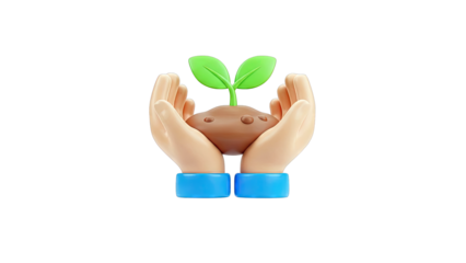 Hands holding a sprouting plant in soil