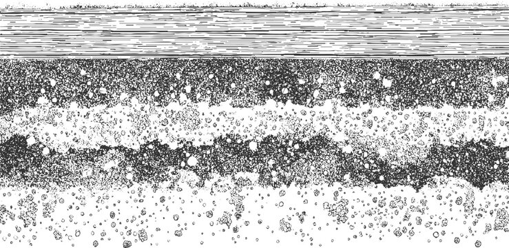 Black and white cross section of soil layers with horizontal lines above earth