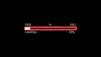 Loading 100 percent complete progress bar digital interface technology modern design white color 4k illustration. New year 1910 to 1911 loading. Neon bright rectangle frame black background.