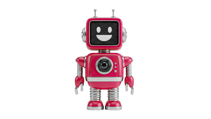 Fototapeta premium Pink Retro Robot with Happy Face Screen