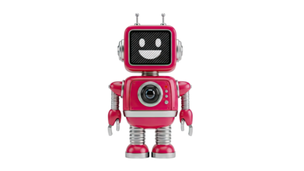Pink Retro Robot with Happy Face Screen