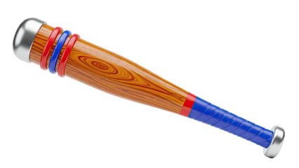 Wooden Baseball Bat with Red and Blue Accents