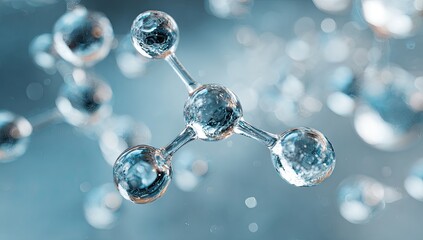 Molecular structure of interconnected spheres with bright highlights and soft bokeh