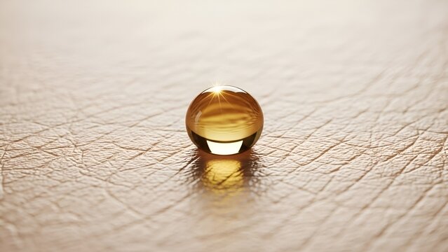 Golden serum droplet on skin for beauty care and healthy skin treatment