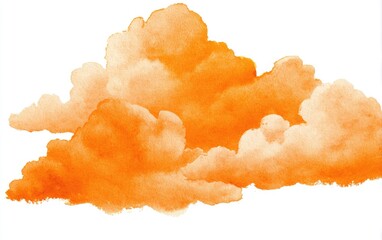 Watercolor orange cloud formation, fluffy, textured, isolated on white