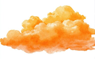 Orange watercolor cloud formation, textured and luminous, against white
