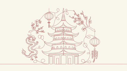 chinese temple pagoda line art © Azizi
