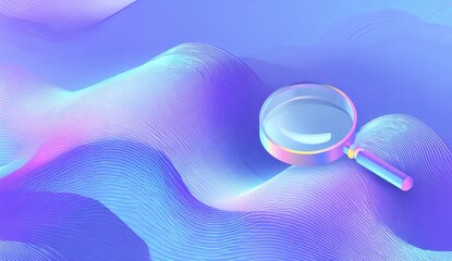 Digital illustration of wavy lines in pastel hues with a magnifying glass overlay