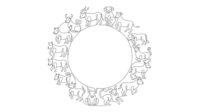 zodiac circle, minimalist shio line art