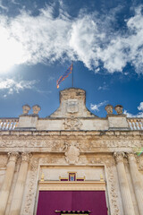 Jerez de la Frontera, Spain - May 15, 2025: Unique buildings and sculptures in the historic city center of Jerez de la Frontera, Spain