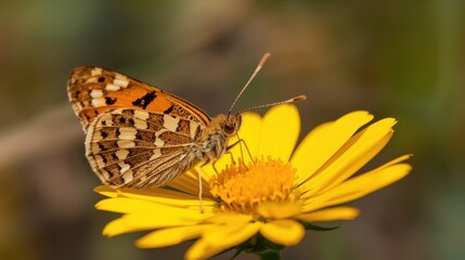 Obraz premium Butterfly resting on yellow flower