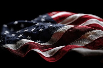 Close-up of waving stars and stripes on a black background